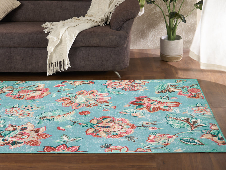 Anti Skid Light Blue Wonder Full Carpet By Welspun