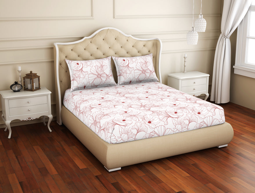 Floral Rust - Red Cotton Rich Double Bedsheet - 2-In-1 By Welspun-1065128