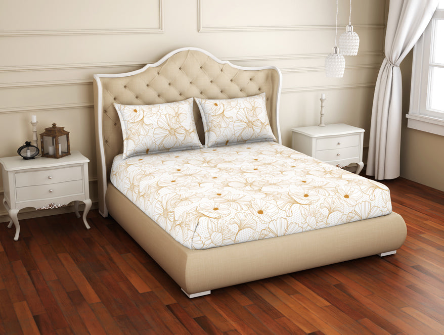 Floral Rust - Red Cotton Rich Double Bedsheet - 2-In-1 By Welspun-1065128