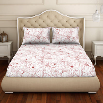 Floral Rust - Red Cotton Rich Double Bedsheet - 2-In-1 By Welspun-1065128
