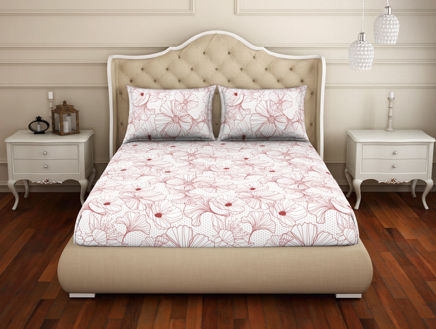 Floral Rust - Red Cotton Rich Double Bedsheet - 2-In-1 By Welspun-1065128