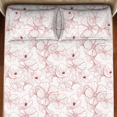Floral Rust - Red Cotton Rich Double Bedsheet - 2-In-1 By Welspun-1065128