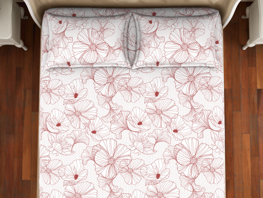 Floral Rust - Red Cotton Rich Double Bedsheet - 2-In-1 By Welspun-1065128