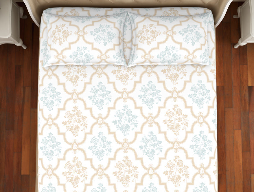 Ornate Rust/Slate - Red Cotton Rich Double Bedsheet - 2-In-1 By Welspun
