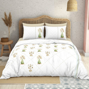 Floral Turf Green 100% Cotton King Size Bedsheet - Kalakari Haath By Spaces