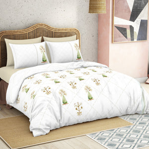 Floral Turf Green 100% Cotton King Size Bedsheet - Kalakari Haath By Spaces