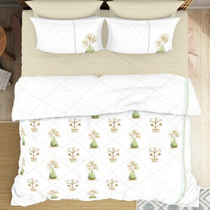 Floral Turf Green 100% Cotton King Size Bedsheet - Kalakari Haath By Spaces