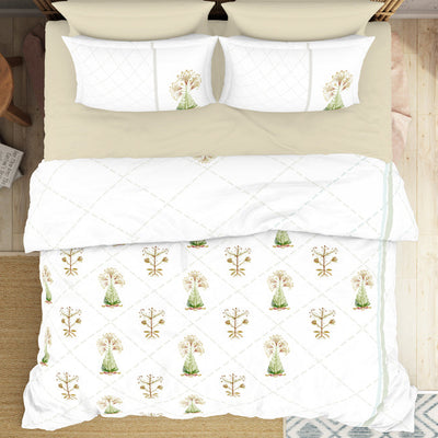 Floral Turf Green 100% Cotton King Size Bedsheet - Kalakari Haath By Spaces