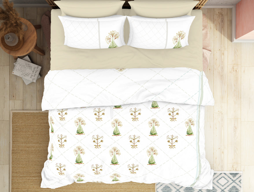 Floral Turf Green 100% Cotton King Size Bedsheet - Kalakari Haath By Spaces