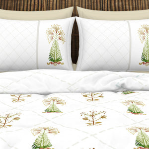 Floral Turf Green 100% Cotton King Size Bedsheet - Kalakari Haath By Spaces