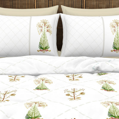 Floral Turf Green 100% Cotton King Size Bedsheet - Kalakari Haath By Spaces