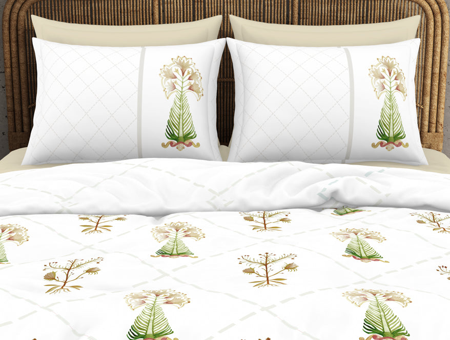 Floral Turf Green 100% Cotton King Size Bedsheet - Kalakari Haath By Spaces