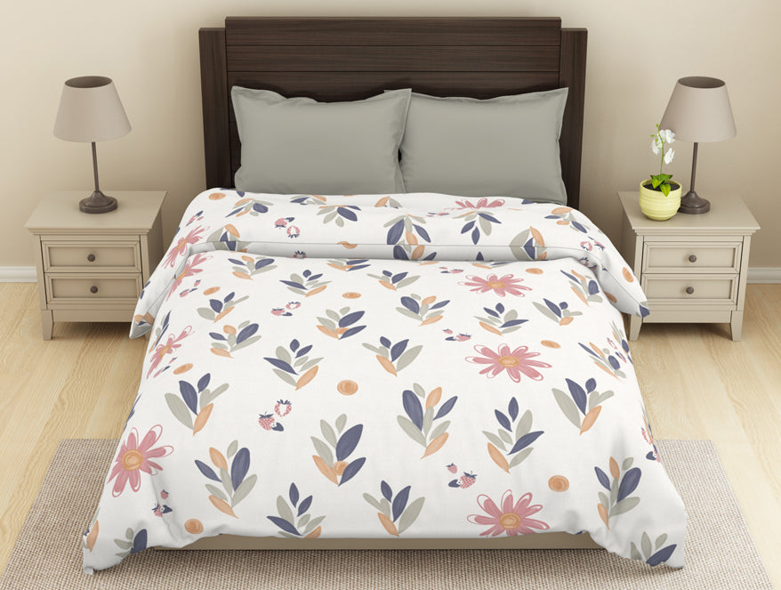 Floral White/Blue Microfiber Shell Double Dohar - Welspun Dohar By Welspun-1065398