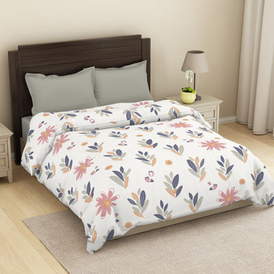 Floral White/Blue Microfiber Shell Double Dohar - Welspun Dohar By Welspun-1065398