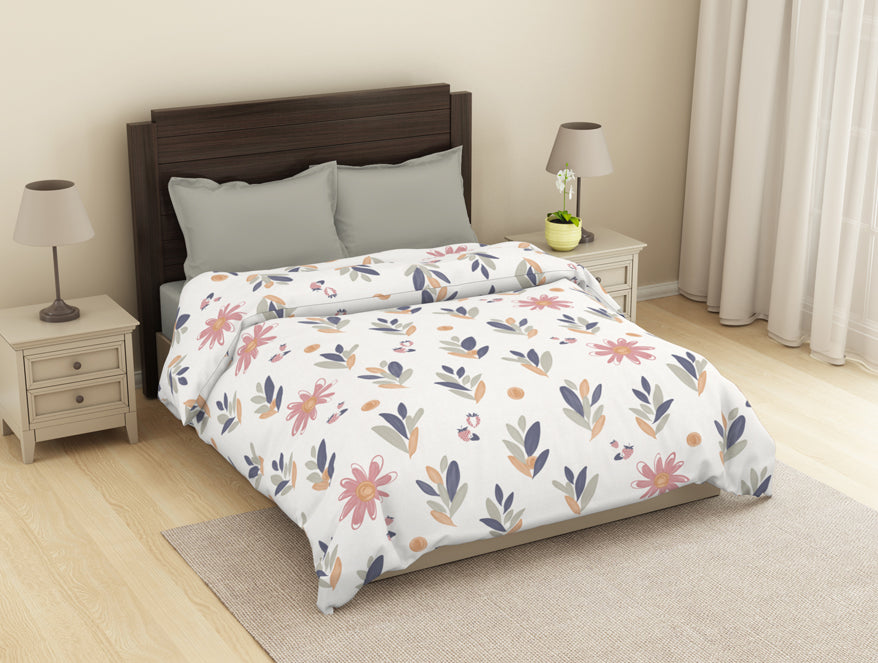 Floral White/Blue Microfiber Shell Double Dohar - Welspun Dohar By Welspun-1065398