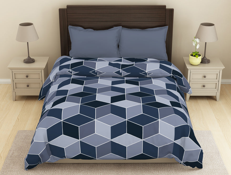 Geometric Light Blue Microfiber Shell Double Dohar - Welspun Dohar By Welspun-1065418