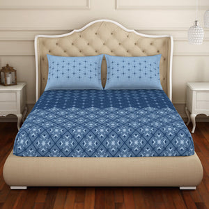 Geometric Lichen Blue - Light Blue 100% Cotton King Size Bedsheet - Anti Bacterial By Welspun