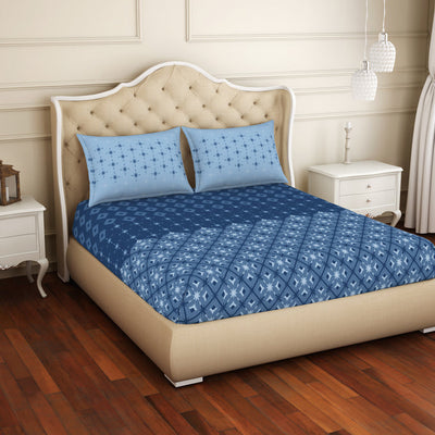 Geometric Lichen Blue - Light Blue 100% Cotton King Size Bedsheet - Anti Bacterial By Welspun