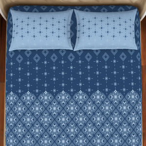 Geometric Lichen Blue - Light Blue 100% Cotton King Size Bedsheet - Anti Bacterial By Welspun