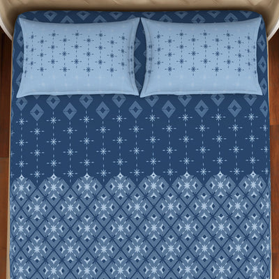 Geometric Lichen Blue - Light Blue 100% Cotton King Size Bedsheet - Anti Bacterial By Welspun