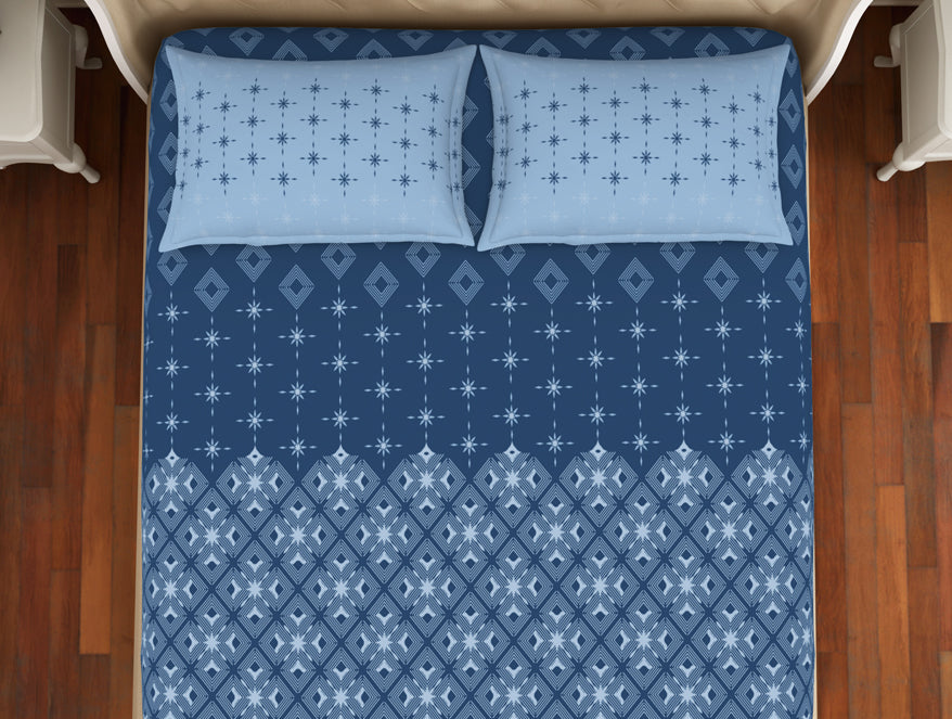 Geometric Lichen Blue - Light Blue 100% Cotton King Size Bedsheet - Anti Bacterial By Welspun