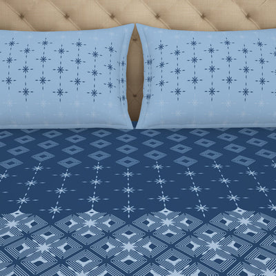 Geometric Lichen Blue - Light Blue 100% Cotton King Size Bedsheet - Anti Bacterial By Welspun