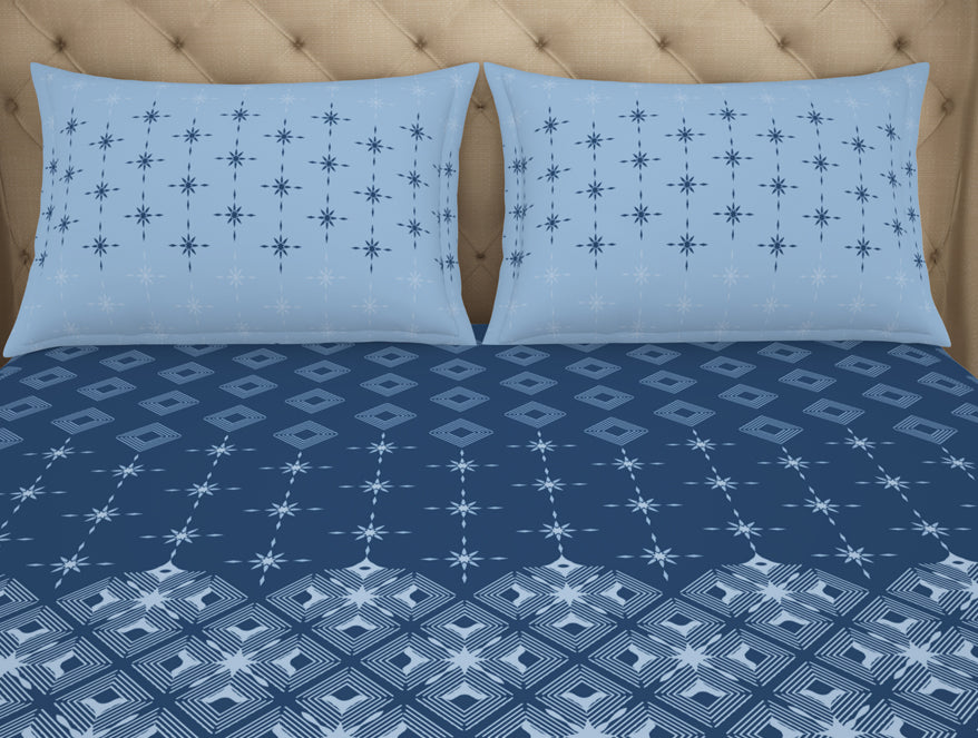 Geometric Lichen Blue - Light Blue 100% Cotton King Size Bedsheet - Anti Bacterial By Welspun
