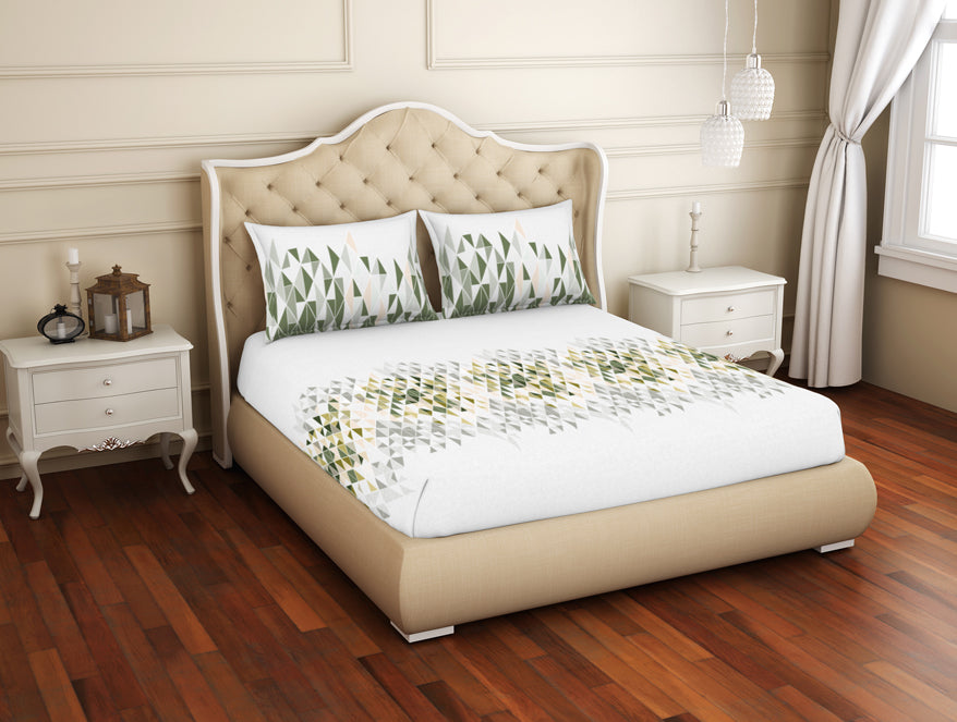 Geometric Beechnut - Light Green 100% Cotton King Fitted Sheet - Anti Bacterial By Welspun