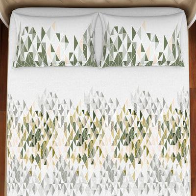 Geometric Beechnut - Light Green 100% Cotton King Fitted Sheet - Anti Bacterial By Welspun