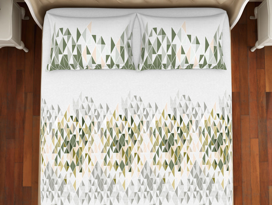 Geometric Beechnut - Light Green 100% Cotton King Fitted Sheet - Anti Bacterial By Welspun