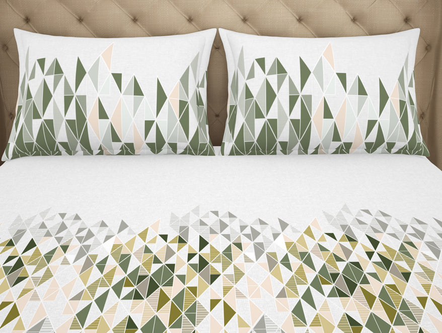 Geometric Beechnut - Light Green 100% Cotton King Fitted Sheet - Anti Bacterial By Welspun