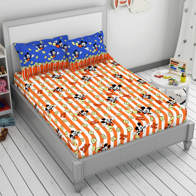 Character Red Orange - Dark Orange 100% Cotton Double Bedsheet - Disney Mickey By Welspun