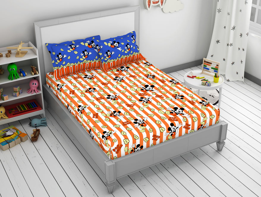 Character Red Orange - Dark Orange 100% Cotton Double Bedsheet - Disney Mickey By Welspun