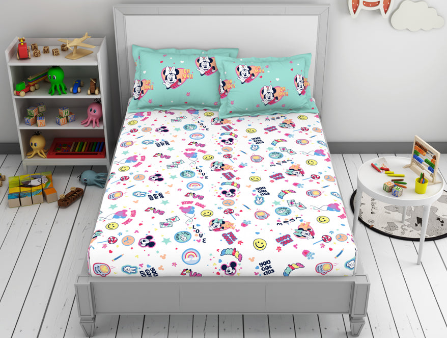 Character Yucca - Light Aqua 100% Cotton Double Bedsheet - Disney Minnie By Welspun