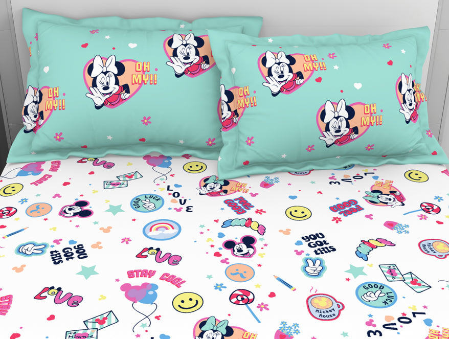 Character Yucca - Light Aqua 100% Cotton Double Bedsheet - Disney Minnie By Welspun