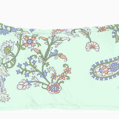 Floral Hushed Green - Light Aqua 100% Cotton Double Bedsheet - Evoke By Spaces-1065728