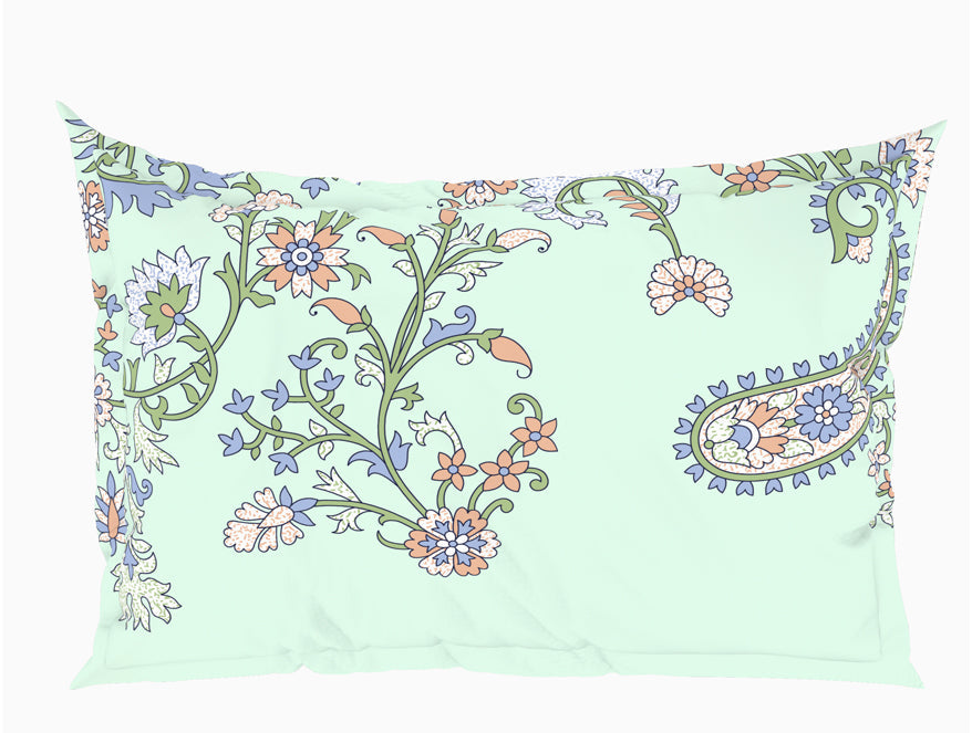 Floral Hushed Green - Light Aqua 100% Cotton Double Bedsheet - Evoke By Spaces-1065728