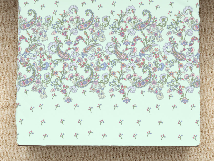 Floral Hushed Green - Light Aqua 100% Cotton Double Bedsheet - Evoke By Spaces-1065728