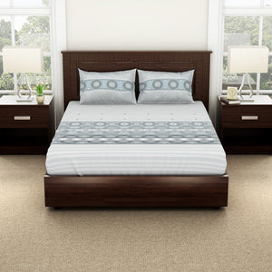 Geometric Barely Blue - Light Grey 100% Cotton Double Bedsheet - Evoke By Spaces-1065740