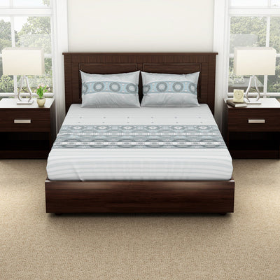 Geometric Barely Blue - Light Grey 100% Cotton Double Bedsheet - Evoke By Spaces-1065740