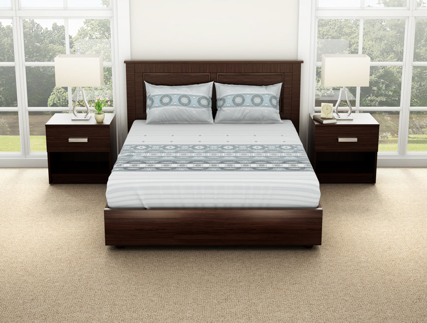 Geometric Barely Blue - Light Grey 100% Cotton Double Bedsheet - Evoke By Spaces-1065740