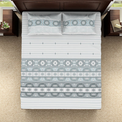 Geometric Barely Blue - Light Grey 100% Cotton Double Bedsheet - Evoke By Spaces-1065740