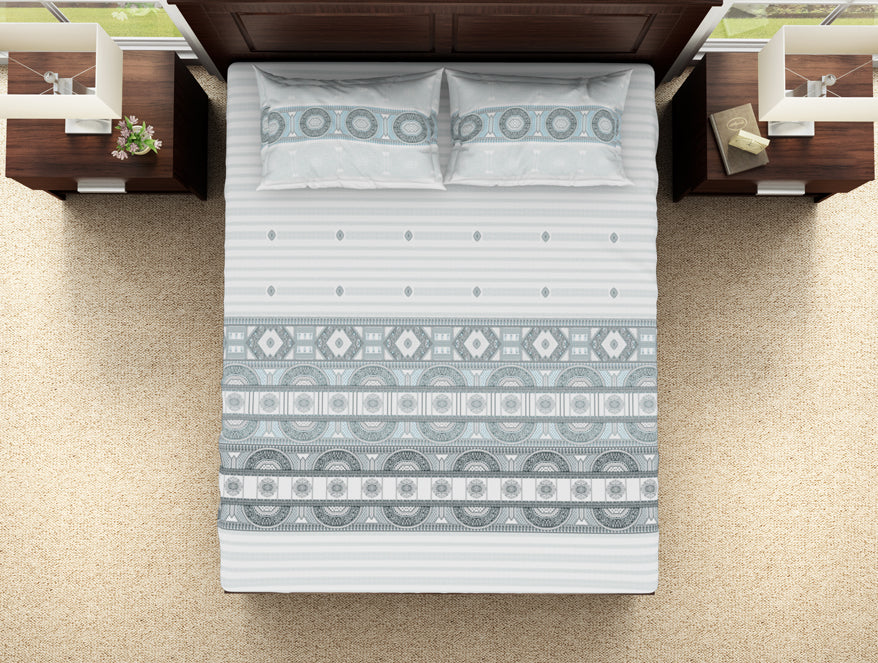 Geometric Barely Blue - Light Grey 100% Cotton Double Bedsheet - Evoke By Spaces-1065740