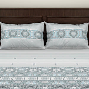 Geometric Barely Blue - Light Grey 100% Cotton Double Bedsheet - Evoke By Spaces-1065740