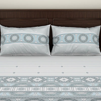 Geometric Barely Blue - Light Grey 100% Cotton Double Bedsheet - Evoke By Spaces-1065740