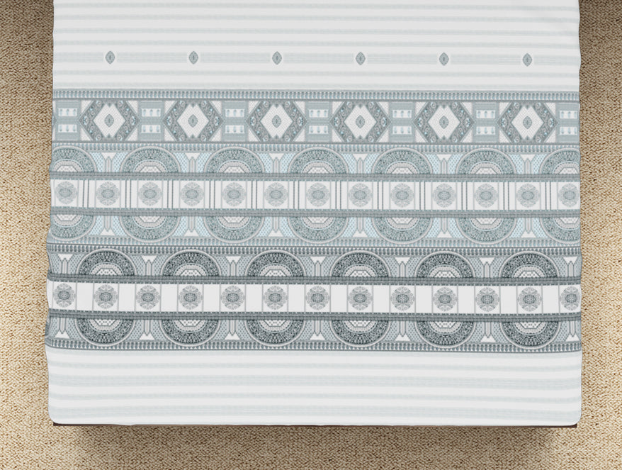 Geometric Barely Blue - Light Grey 100% Cotton Double Bedsheet - Evoke By Spaces-1065740