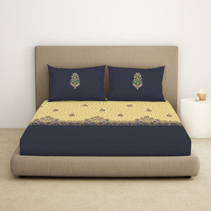 Floral Flint Stone - Dark Grey 100% Cotton King Size Bedsheet - Timeless By Spaces-1065771