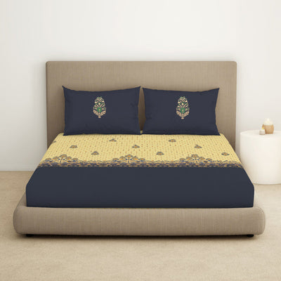 Floral Flint Stone - Dark Grey 100% Cotton King Size Bedsheet - Timeless By Spaces-1065771