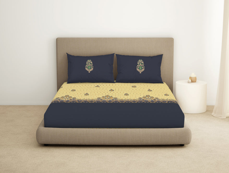 Floral Flint Stone - Dark Grey 100% Cotton King Size Bedsheet - Timeless By Spaces-1065771