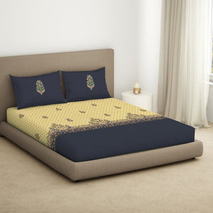 Floral Flint Stone - Dark Grey 100% Cotton King Size Bedsheet - Timeless By Spaces-1065771